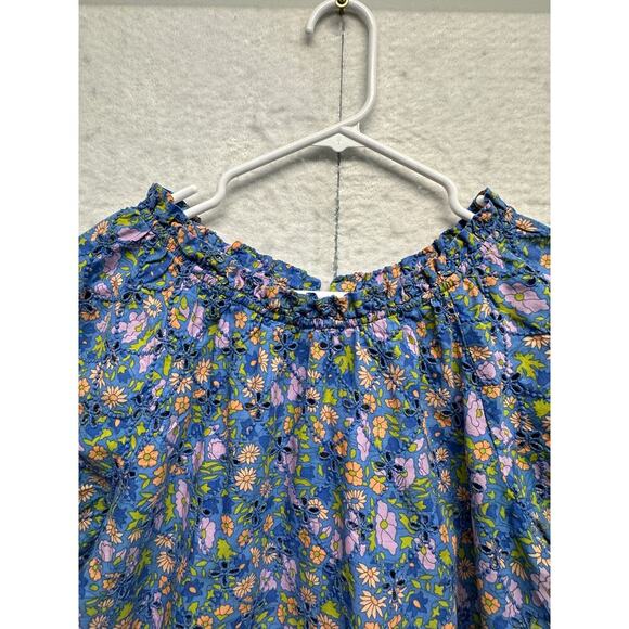 Jennifer Grace Blue Floral Eyelet Peasant Top Size M Boho Festival Resort - Picture 4 of 10